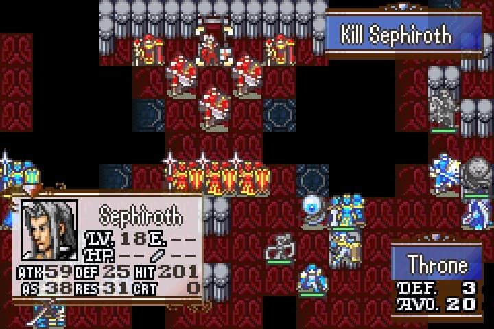 Code of the burger king chapter 18 map. Cursor is on the map's boss Sephiroth. Objective is to "kill Sephiroth"