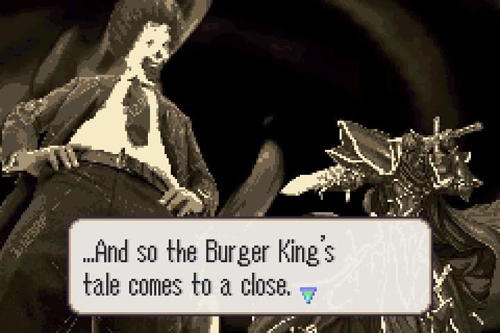 Ronald mcdonald and the black knight in the middle of a showdown. Bottom text says "...And so yhe Burger King's tale comes to a close"